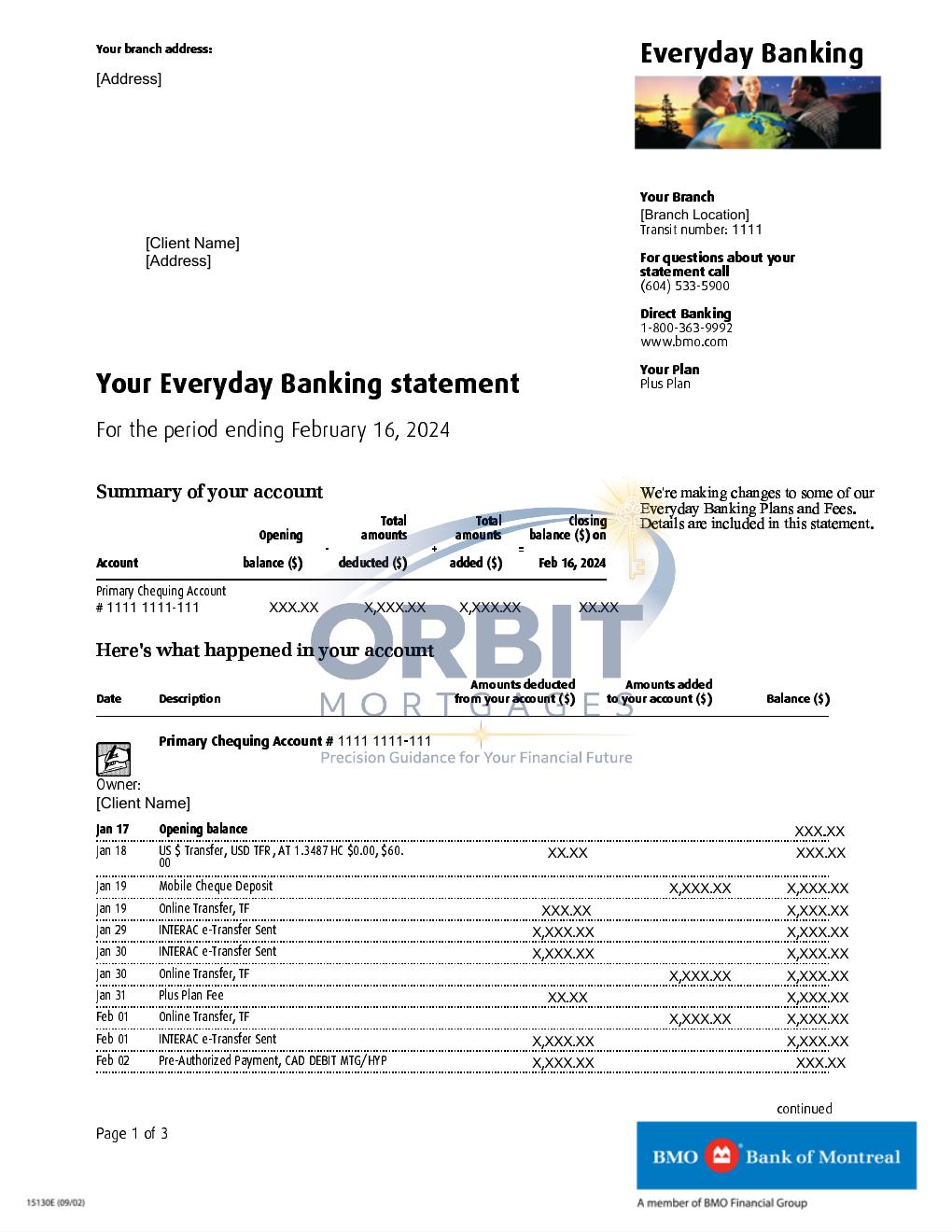 BMO bank statement sample page 1