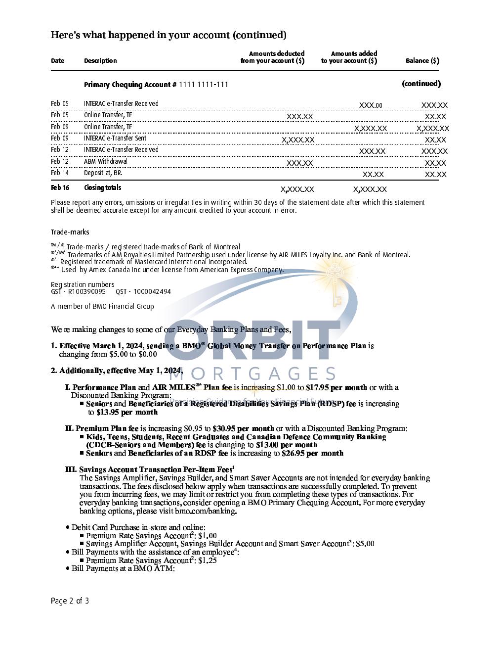 BMO bank statement sample page 2