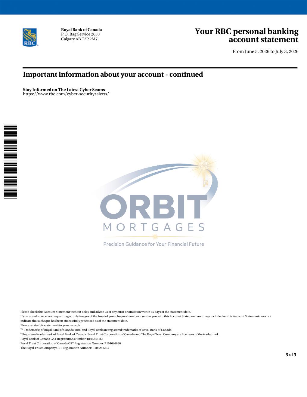 RBC Royal Bank statement sample page 3