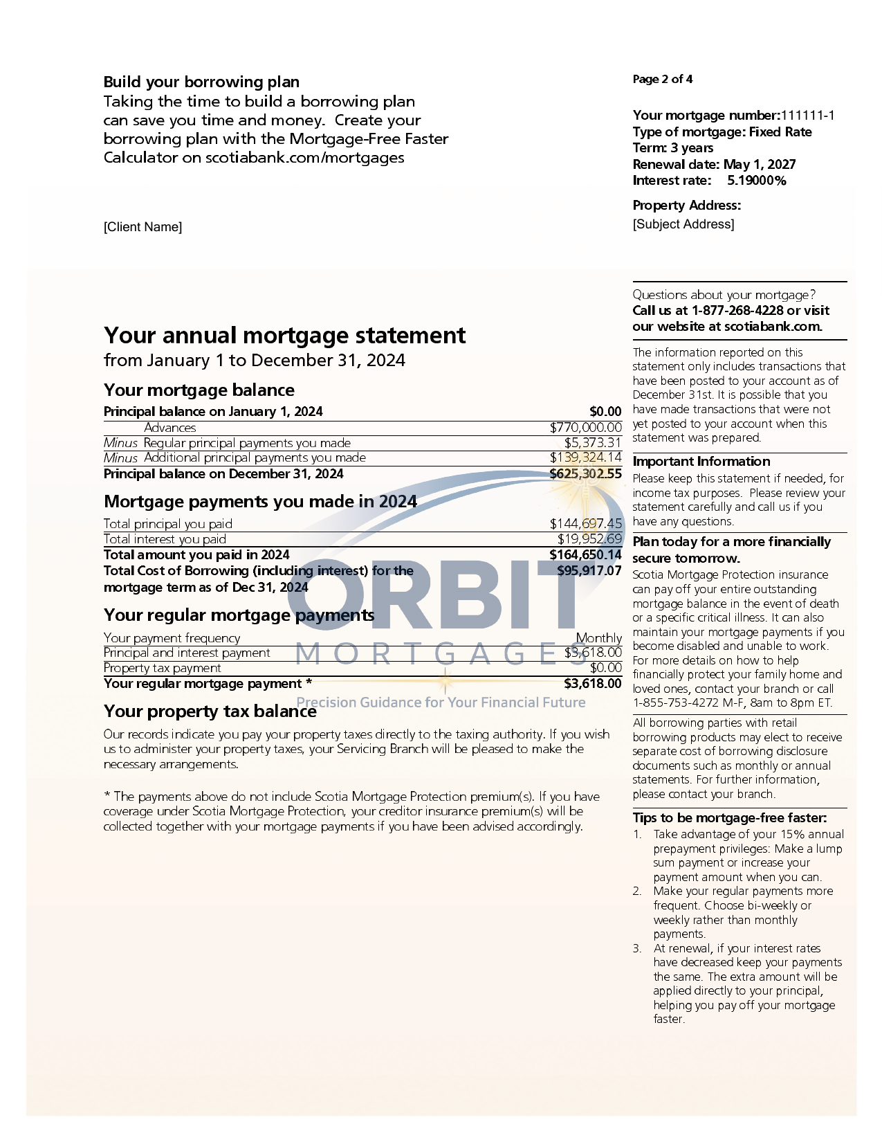 Scotiabank annual mortgage statement sample page 2