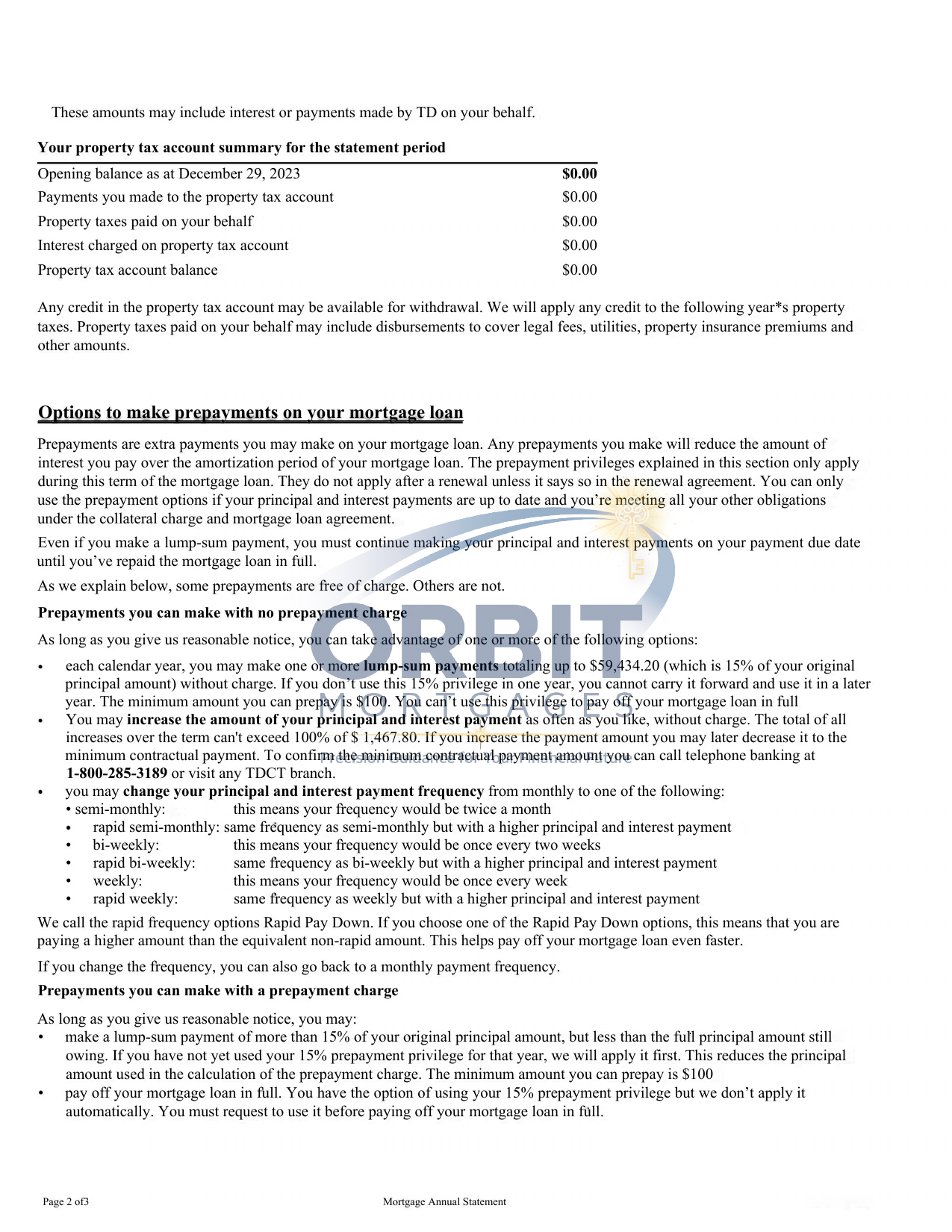 TD annual mortgage statement sample page 2