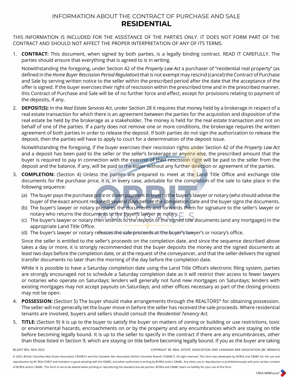 BC resale Contract of Purchase and Sale sample page 1