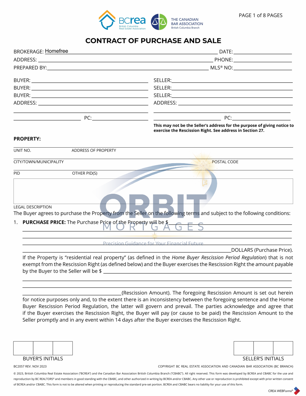 BC resale Contract of Purchase and Sale sample page 3