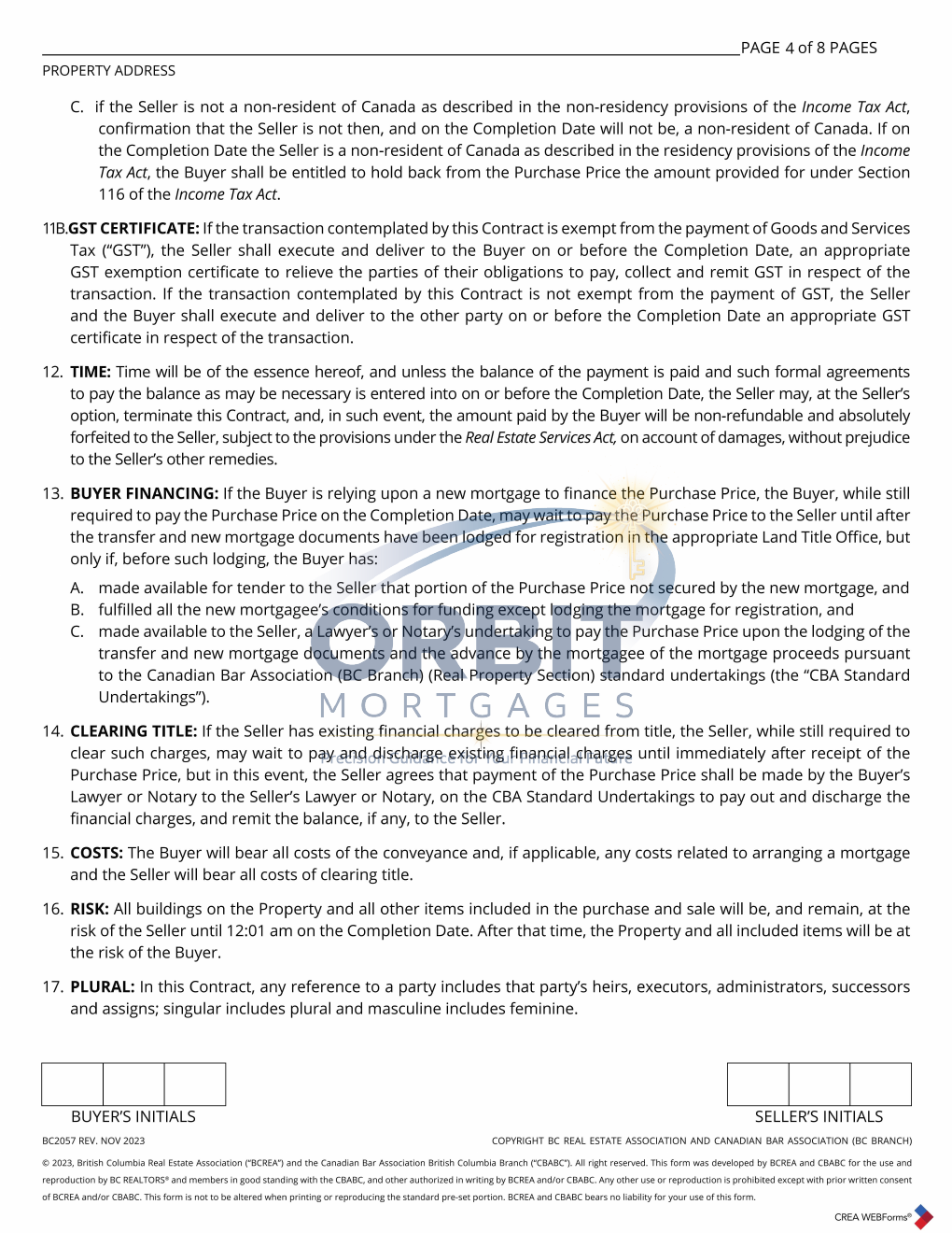 BC resale Contract of Purchase and Sale sample page 6