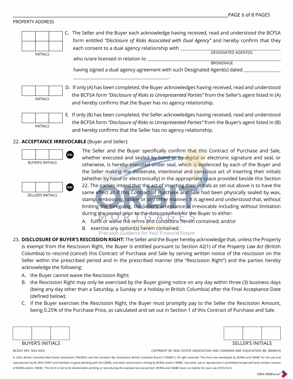 BC resale Contract of Purchase and Sale sample page 8