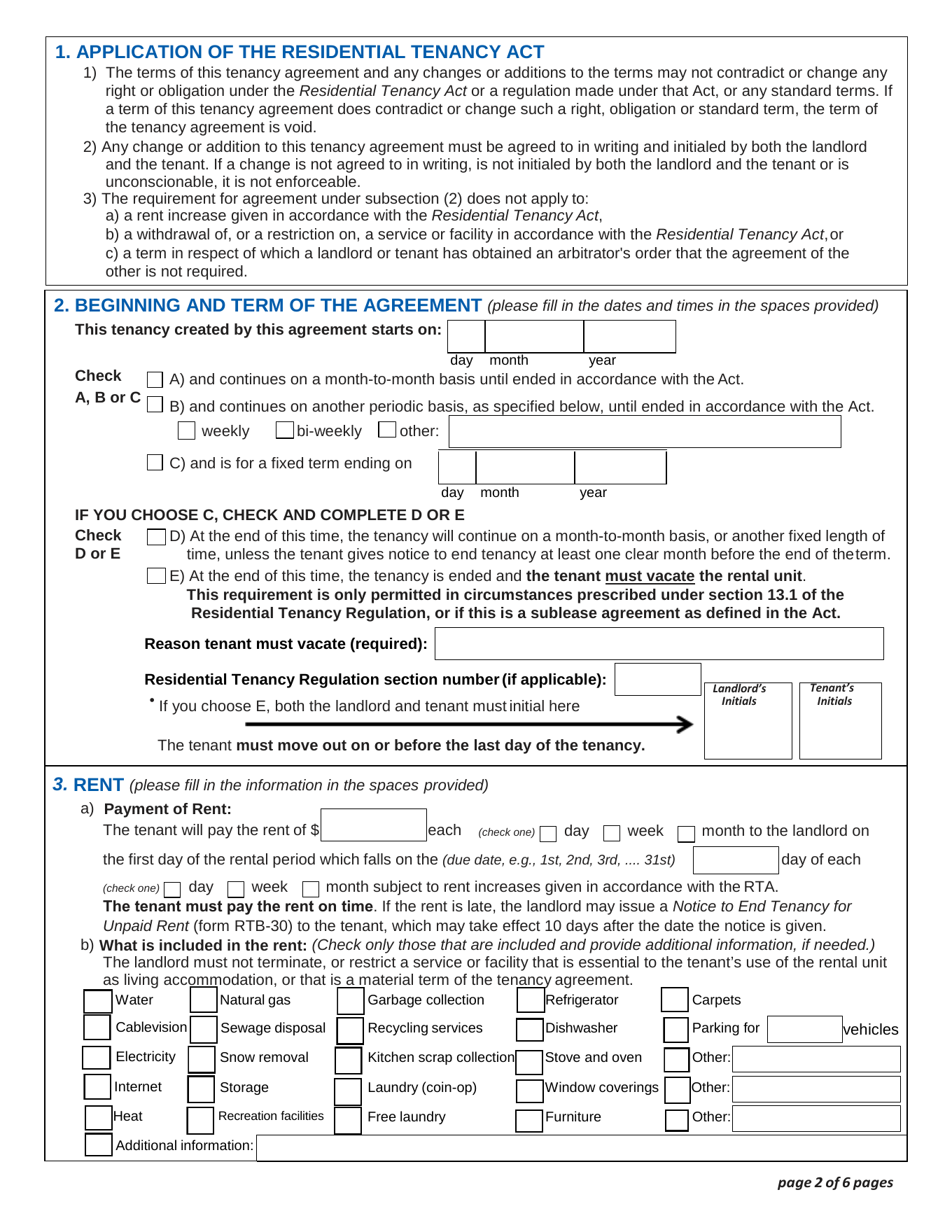 BC Residential Tenancy Agreement RTB-1 page 2