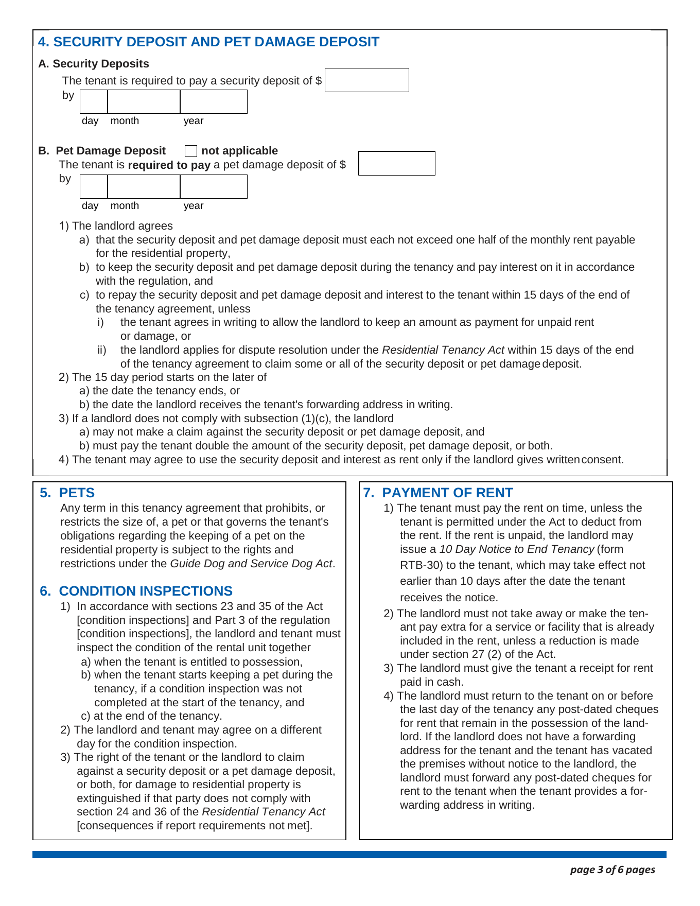BC Residential Tenancy Agreement RTB-1 page 3