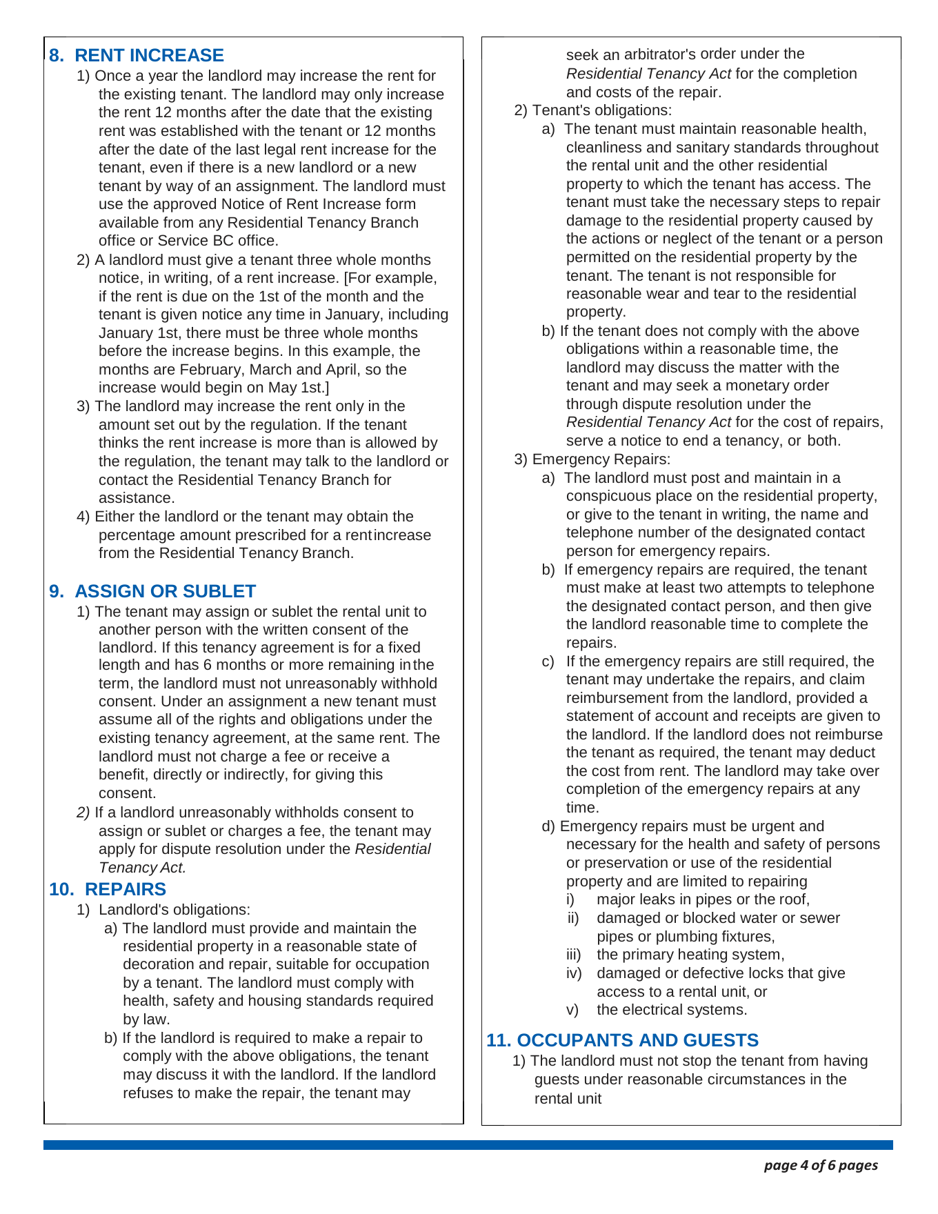 BC Residential Tenancy Agreement RTB-1 page 4