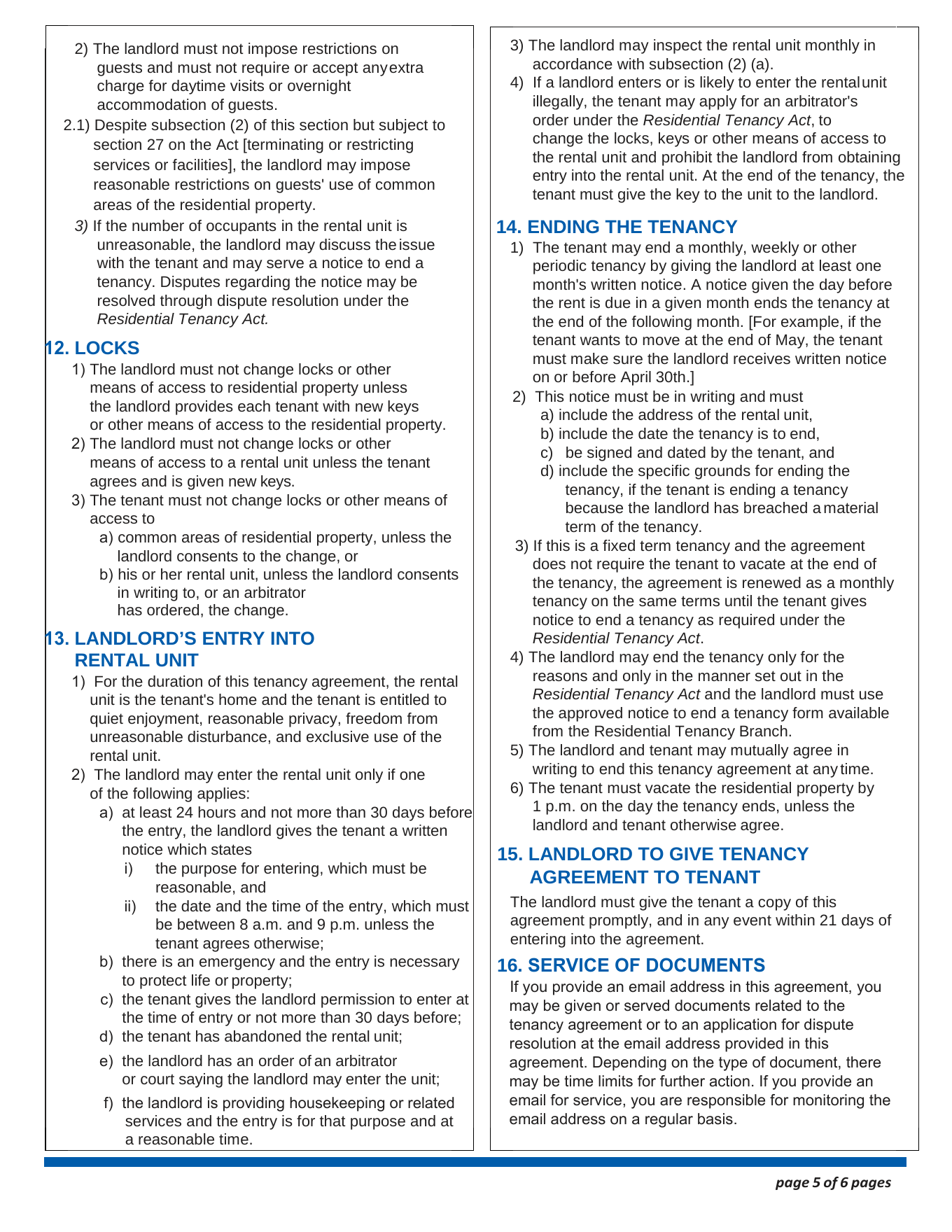 BC Residential Tenancy Agreement RTB-1 page 5