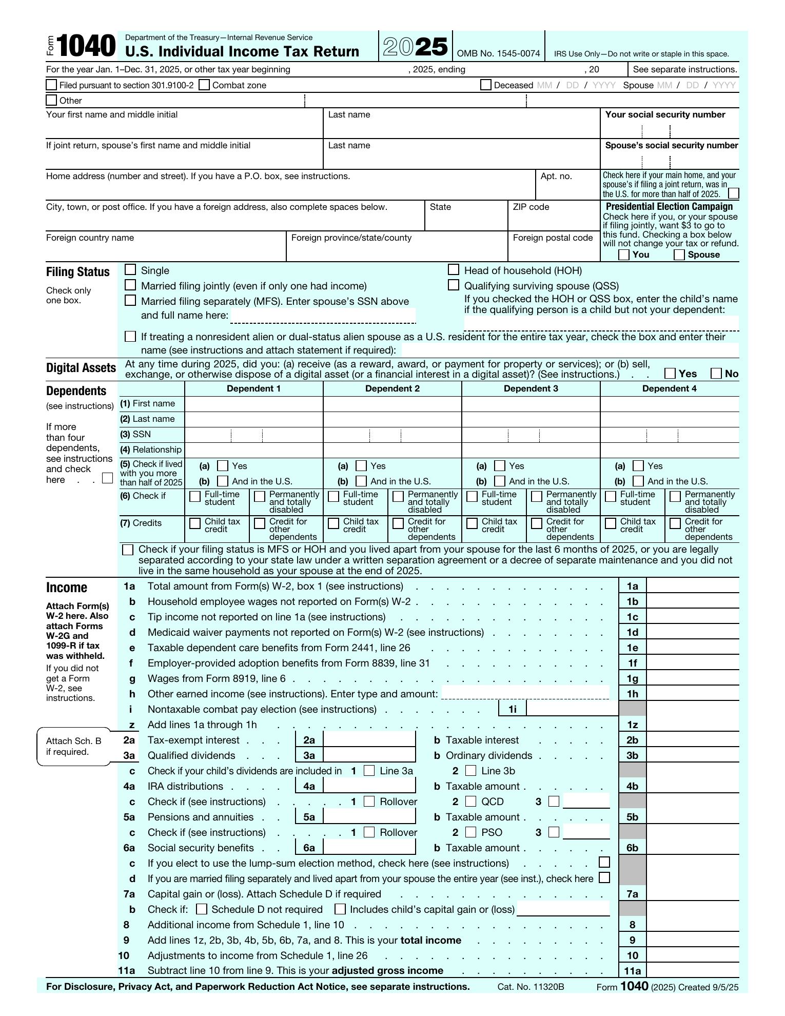 Form 1040 sample page 1