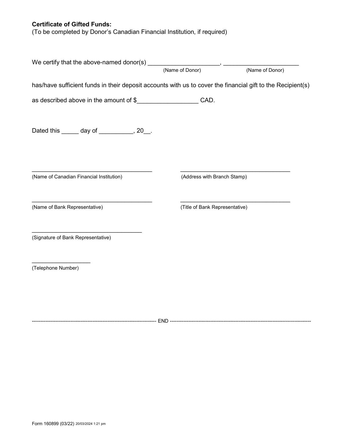BMO Down Payment Gift Letter page 2