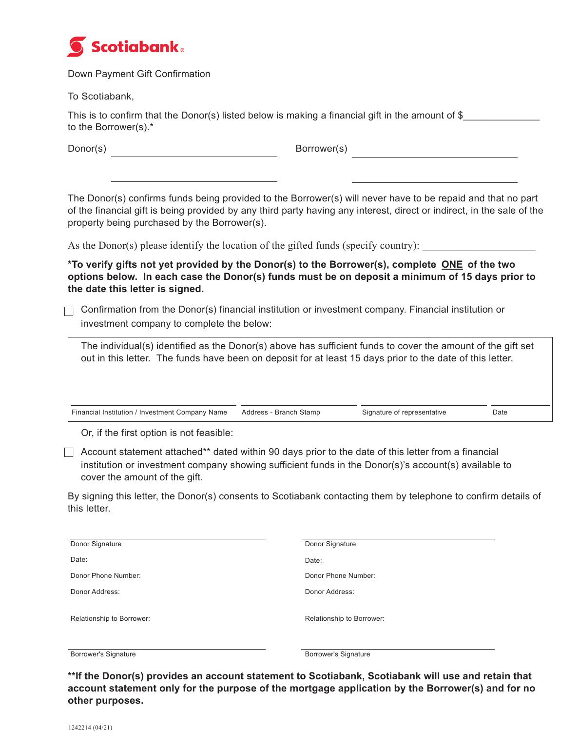 Scotiabank Down Payment Gift Confirmation