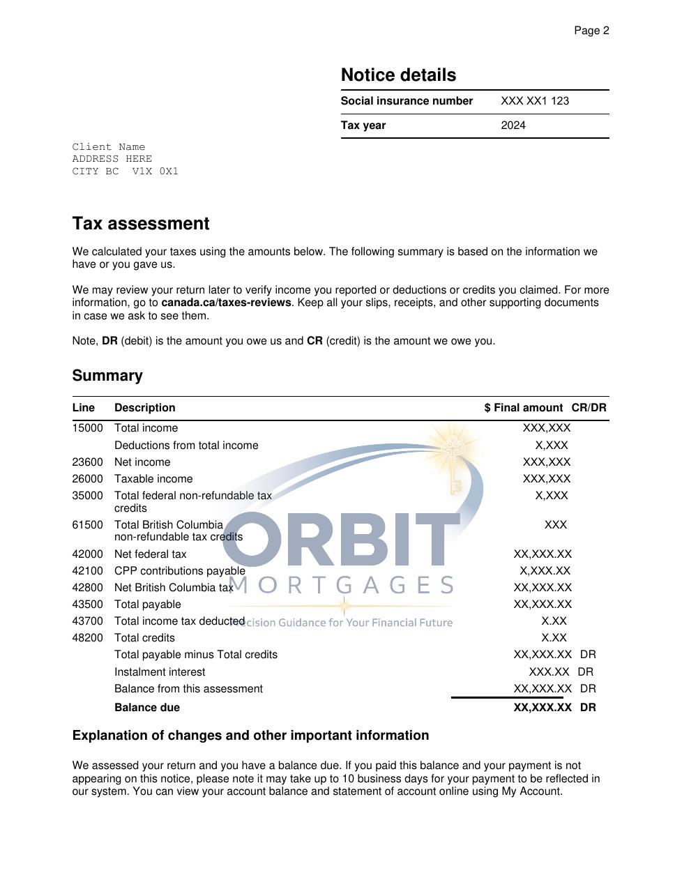 Notice of Assessment sample page 2