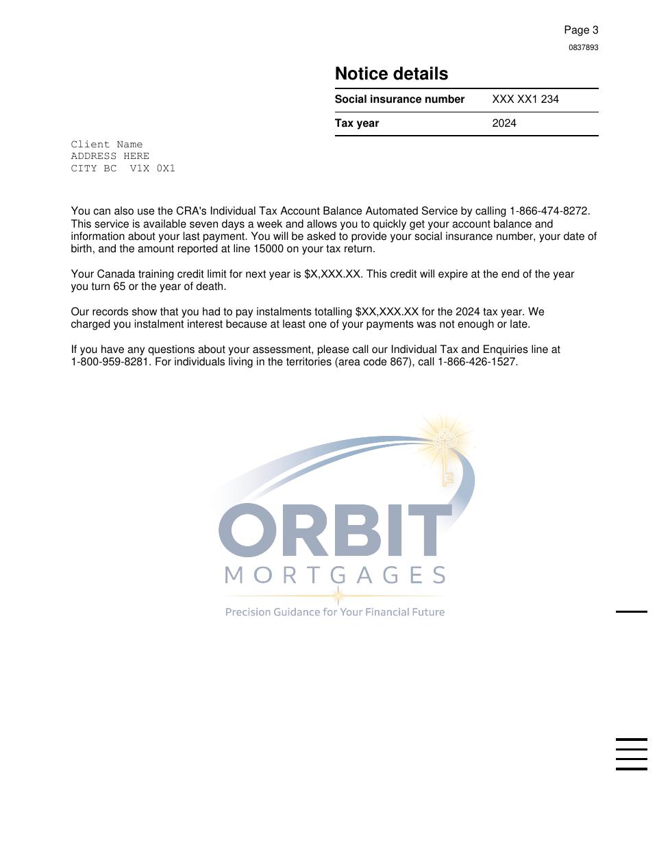 Notice of Assessment sample page 3