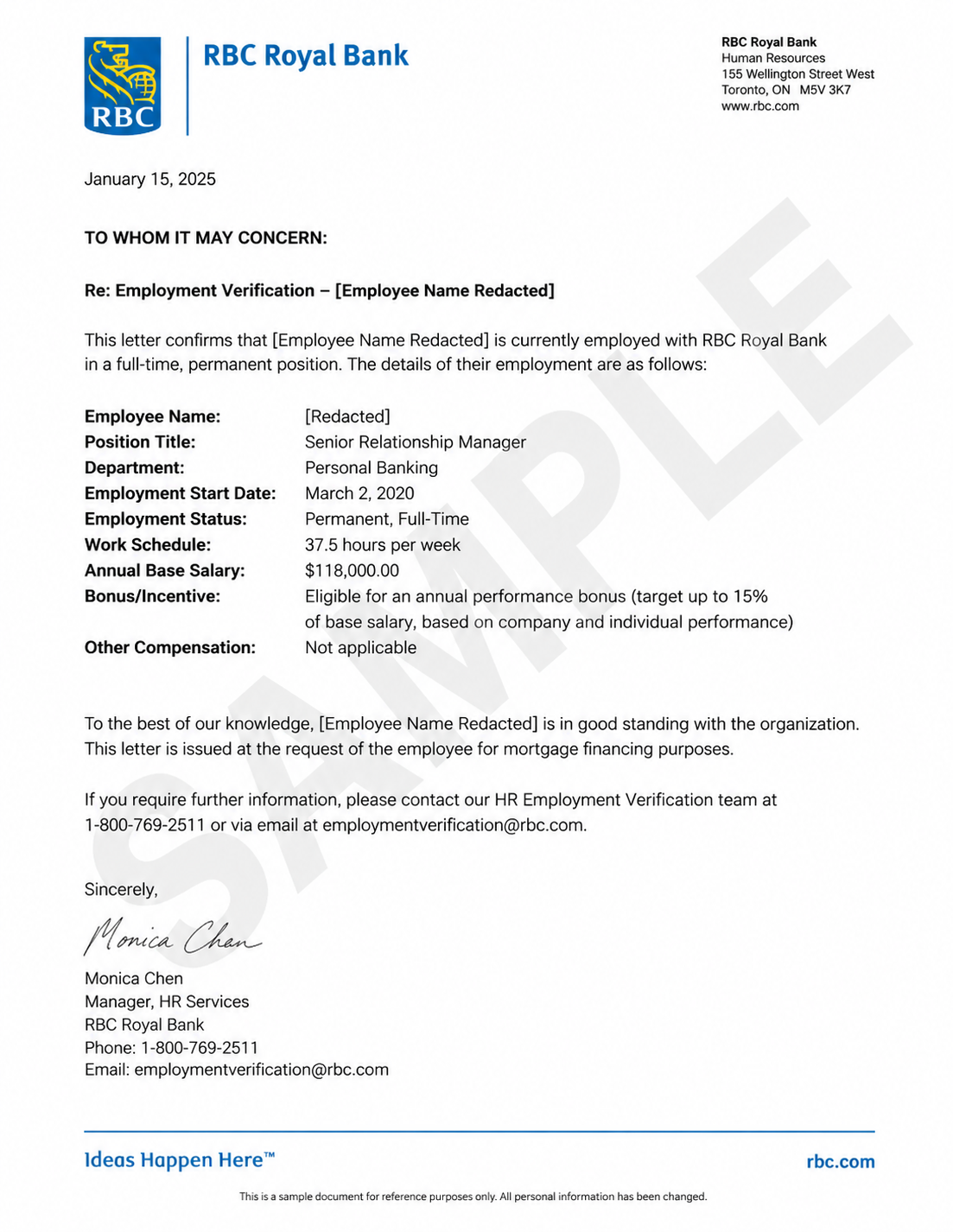 Approved sample employment verification letter