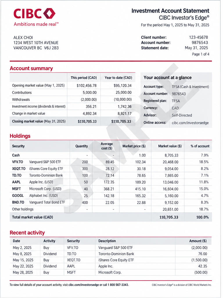 CIBC investment account statement sample