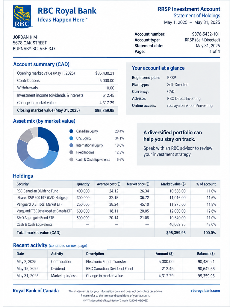 RBC RRSP investment statement sample
