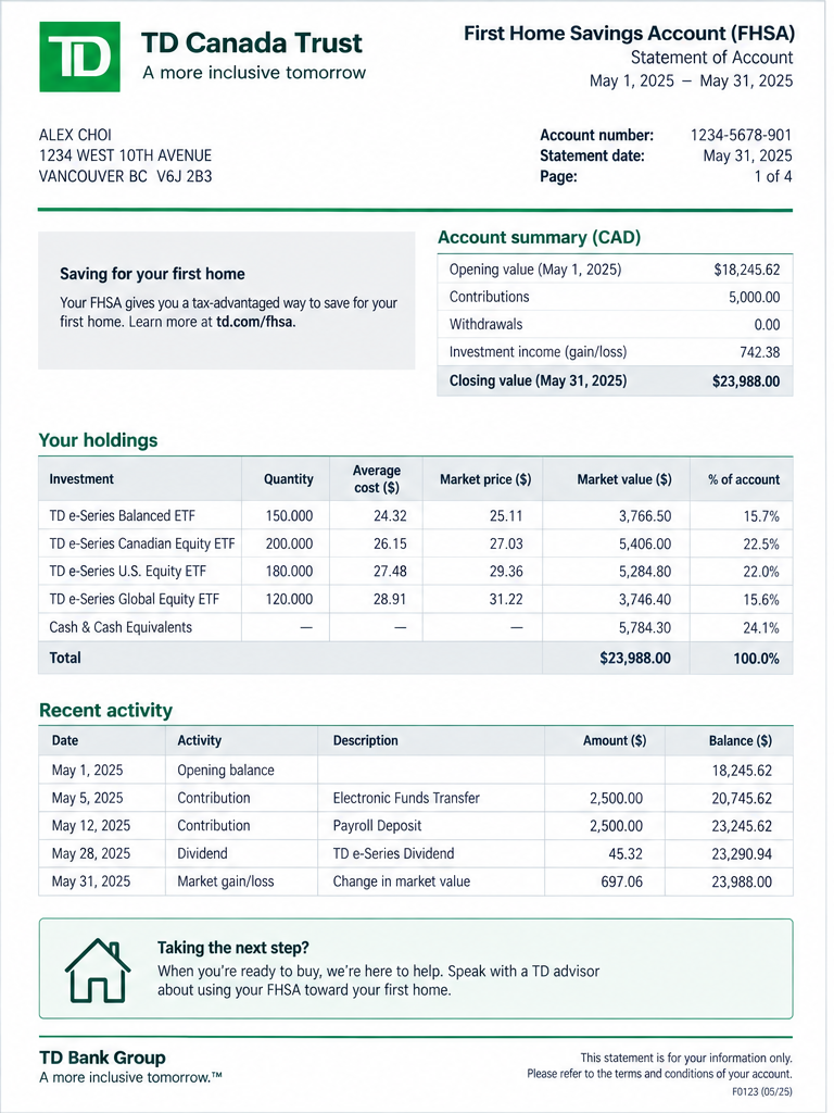 TD FHSA statement sample