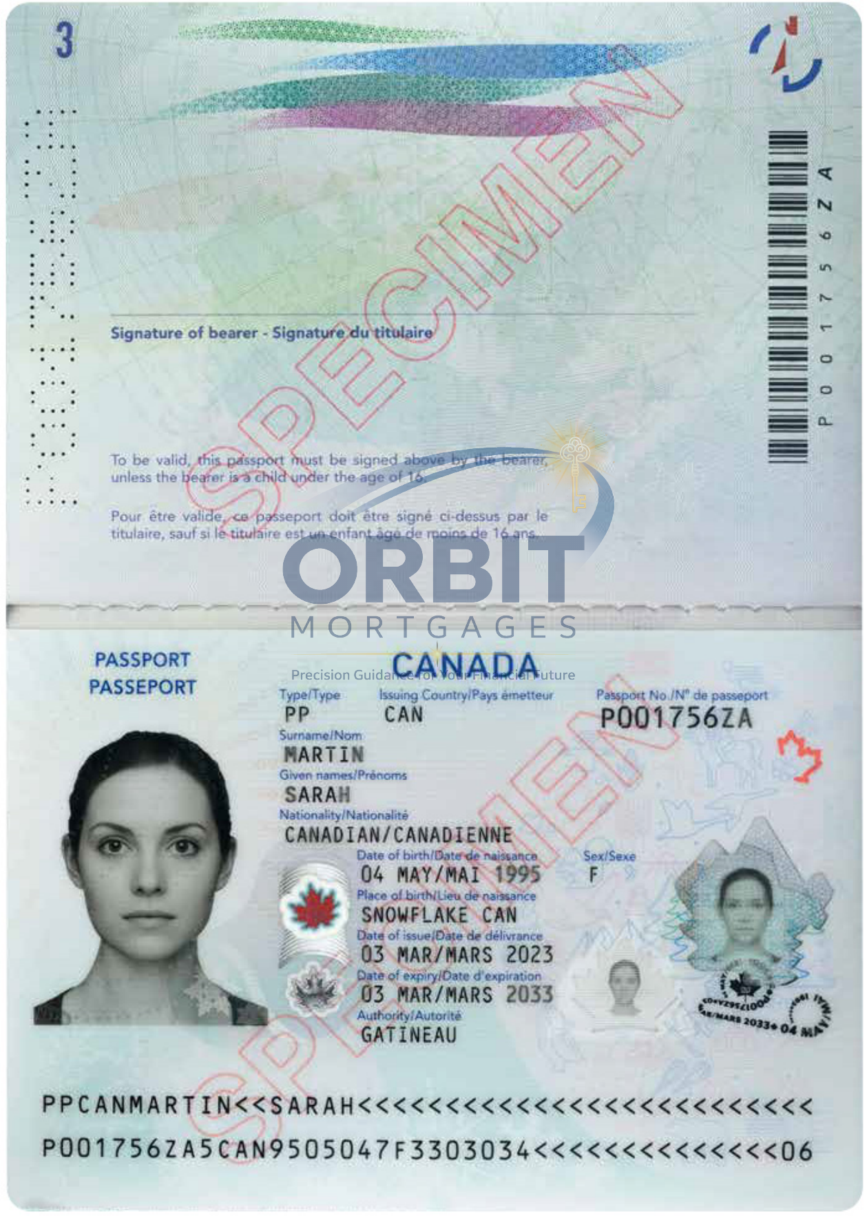 Canadian Passport public specimen sample