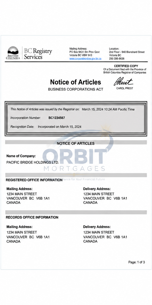 Notice of Articles sample page 1