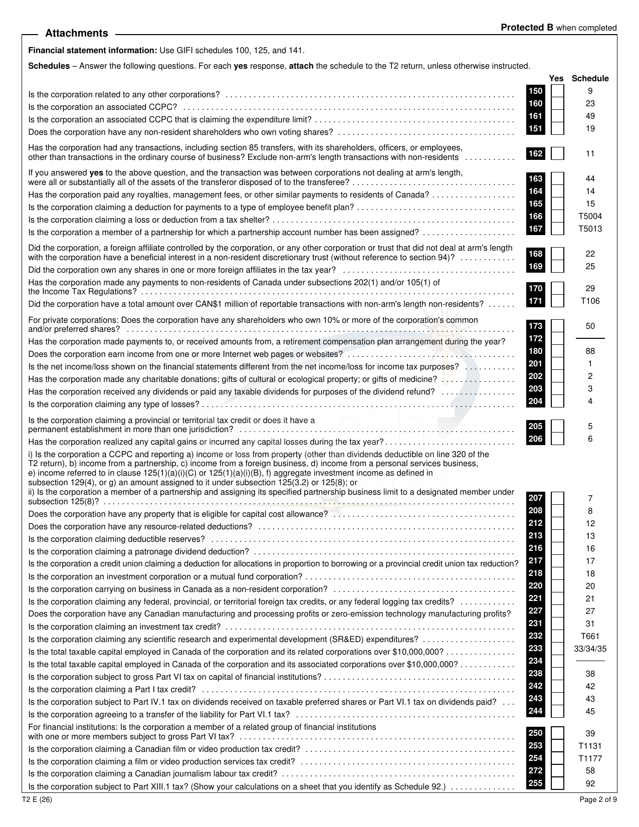 Corporate T2 Return sample page 2