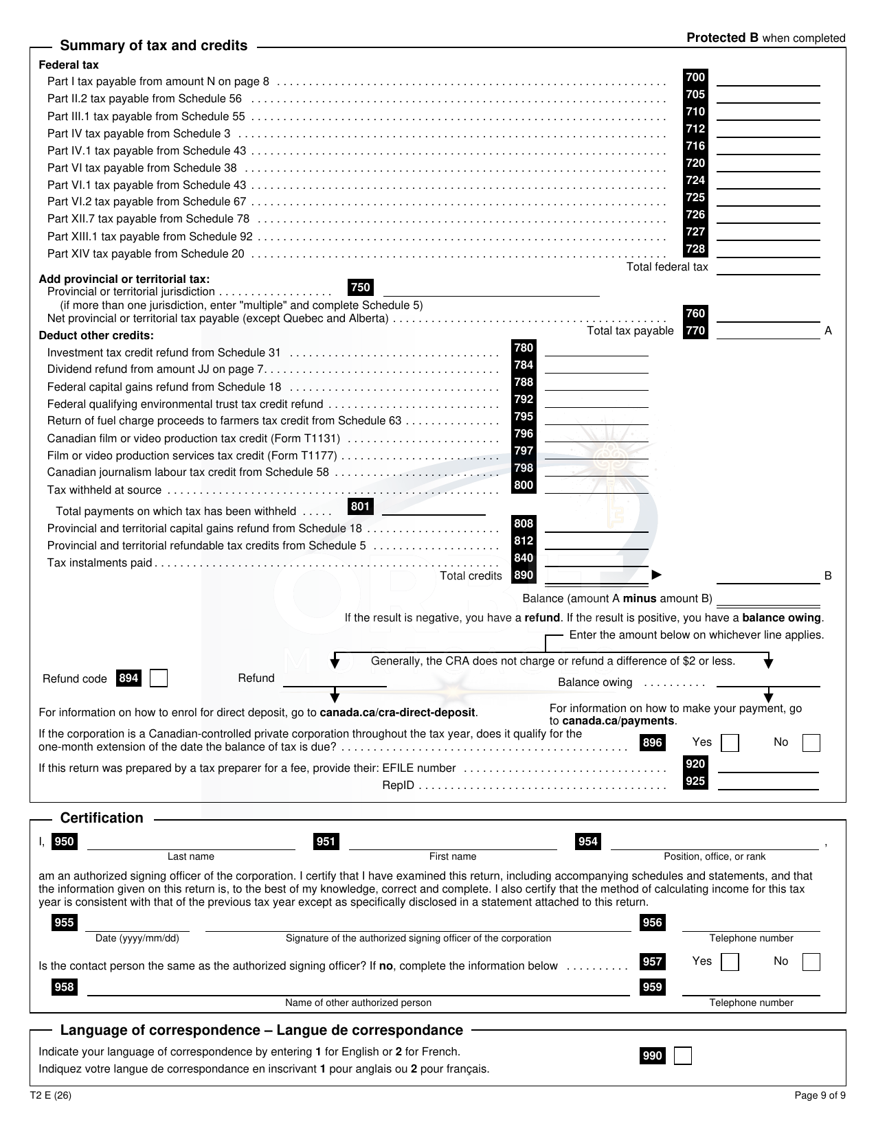 Corporate T2 Return sample page 9